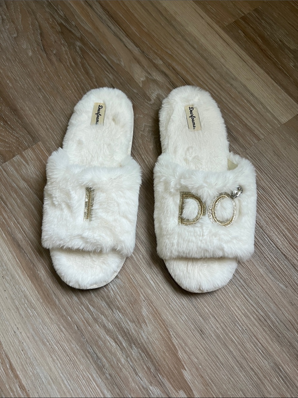 Bride 'I DO' Slide Slippers with Gold Accent